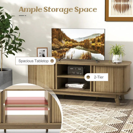 TV Stand for 55-Inch TV Media Console Table with Dual Sliding Doors-Oak - Oak - Entertainment Centers & TV Stands