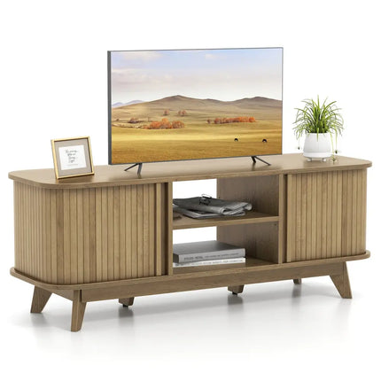 TV Stand for 55-Inch TV Media Console Table with Dual Sliding Doors-Oak - Oak - Entertainment Centers & TV Stands