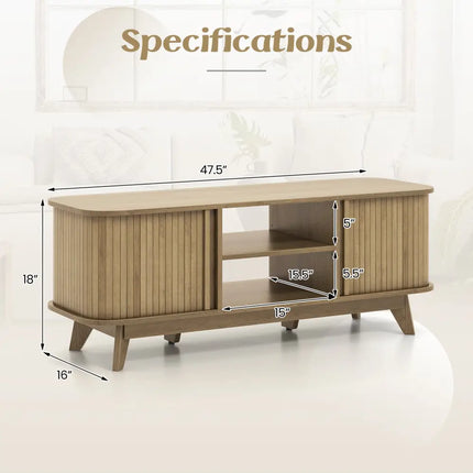 TV Stand for 55-Inch TV Media Console Table with Dual Sliding Doors-Oak - Oak - Entertainment Centers & TV Stands