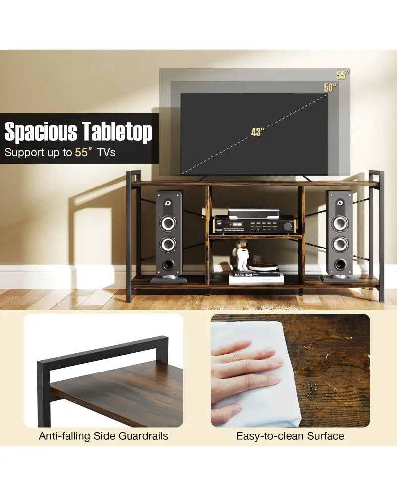 TV Stand for 55 Inch TVs Industrial Entertainment Center-Rustic Brown - Rustic Brown - Entertainment Centers & TV Stands