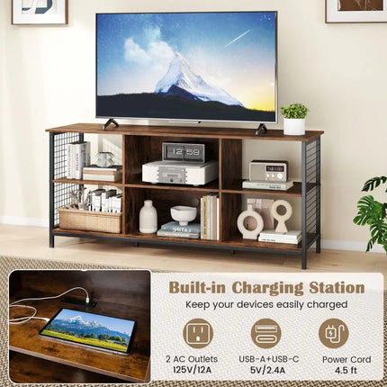 TV Stand for 65 Inch TVs-Rustic Brown and Black - Rustic Brown - Entertainment Centers & TV Stands