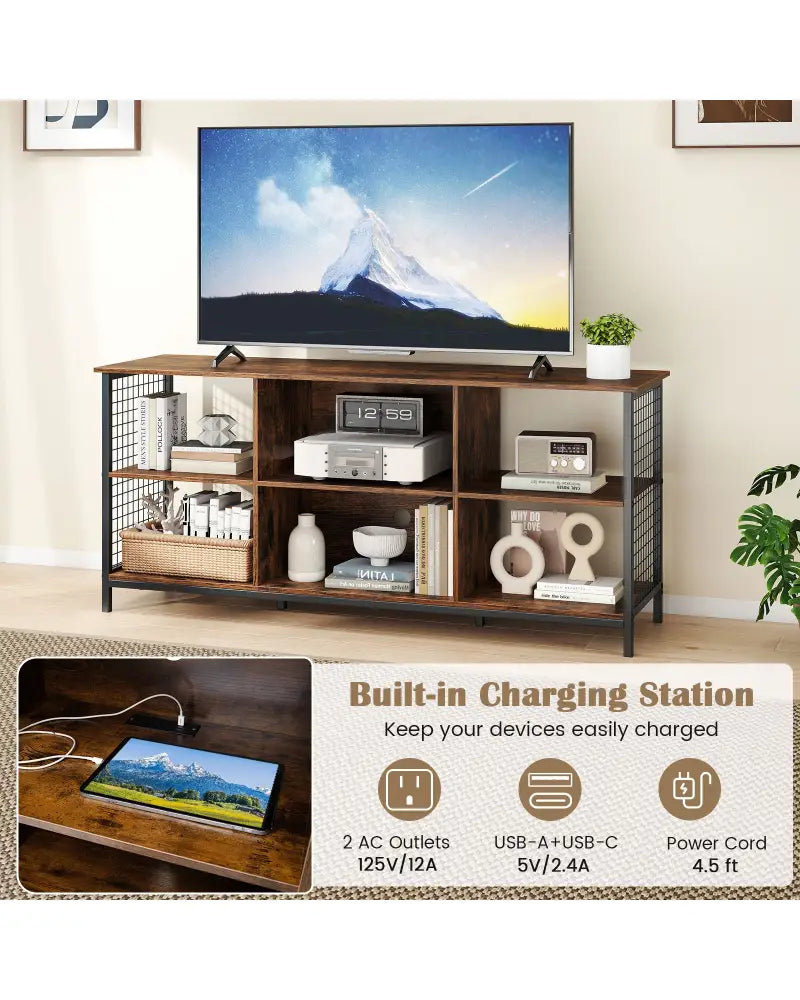 TV Stand for 65 Inch TVs-Rustic Brown and Black - Rustic Brown - Entertainment Centers & TV Stands
