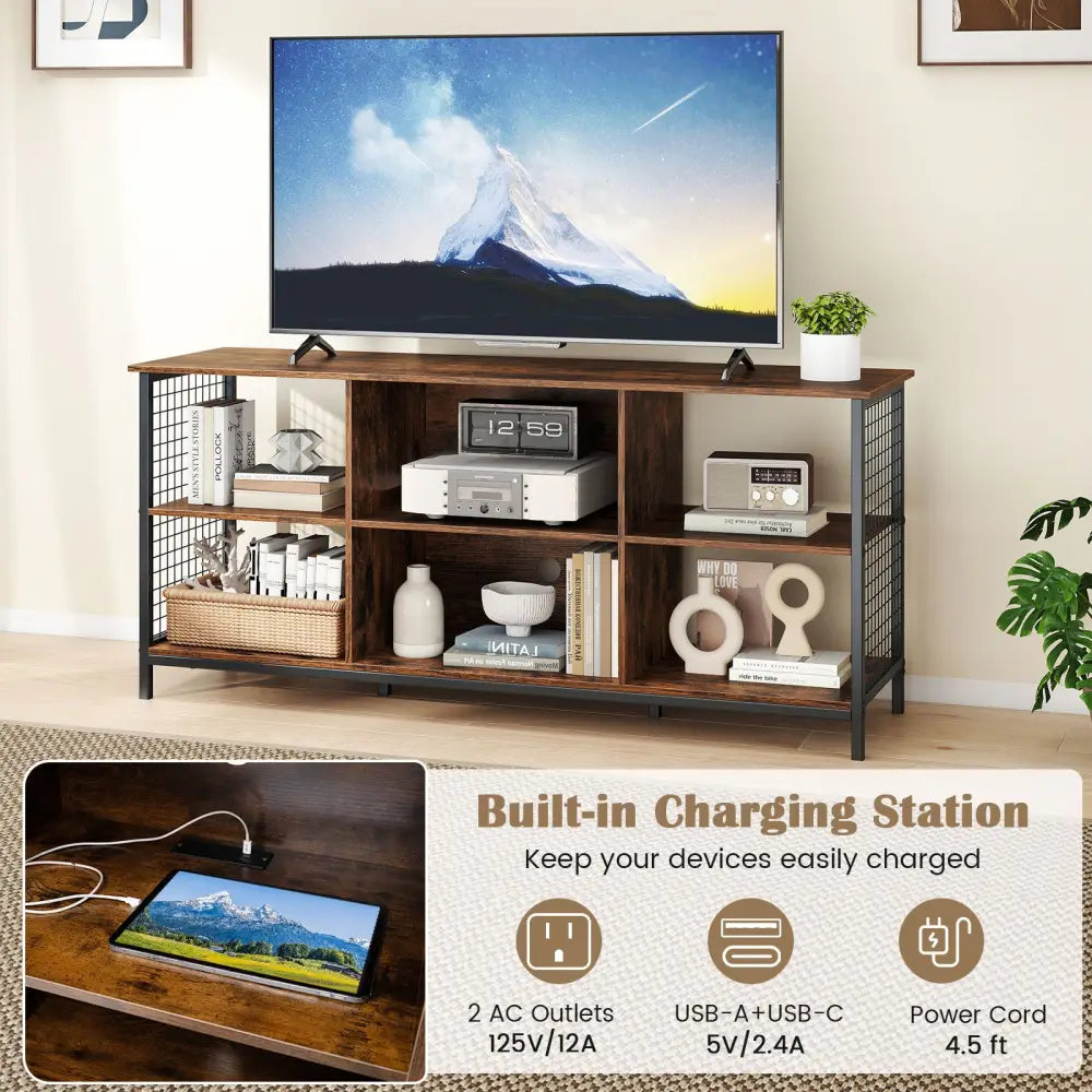 TV Stand for 65 Inch TVs-Rustic Brown and Black - Rustic Brown - Entertainment Centers & TV Stands
