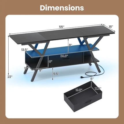 TV Stand for 65 Inch TVs with Power Outlets and LED Lights-Black - Black - Entertainment Centers & TV Stands