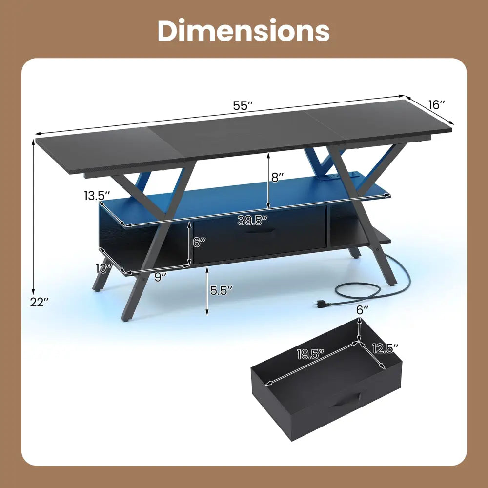 TV Stand for 65 Inch TVs with Power Outlets and LED Lights-Black - Black - Entertainment Centers & TV Stands