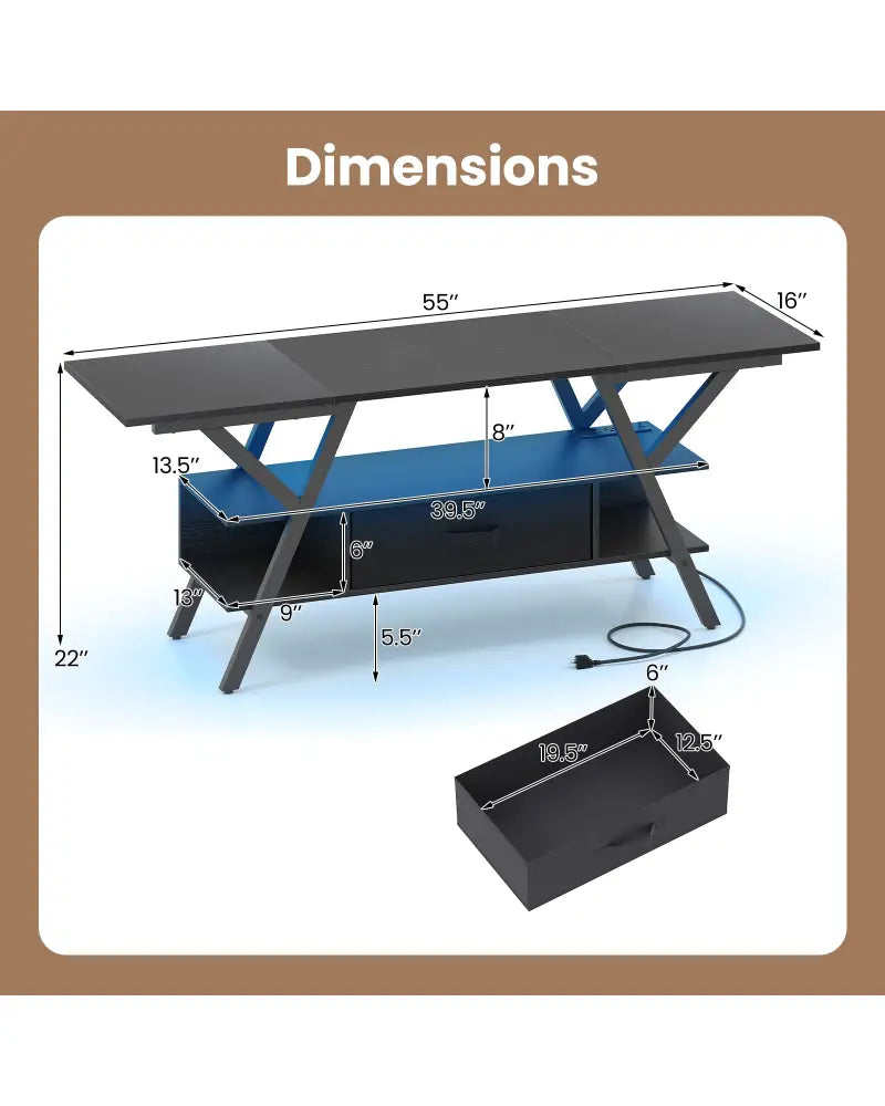 TV Stand for 65 Inch TVs with Power Outlets and LED Lights-Black - Black - Entertainment Centers & TV Stands