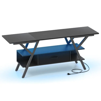 TV Stand for 65 Inch TVs with Power Outlets and LED Lights-Black - Black - Entertainment Centers & TV Stands