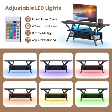 TV Stand for 65 Inch TVs with Power Outlets and LED Lights-Black - Black - Entertainment Centers & TV Stands