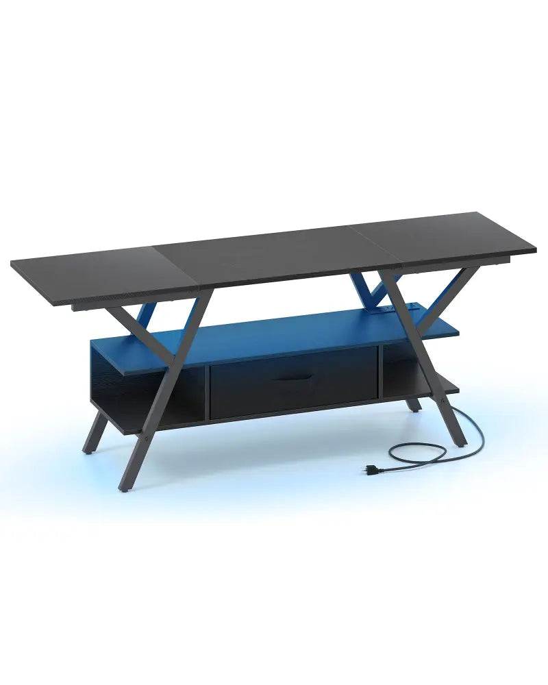 TV Stand for 65 Inch TVs with Power Outlets and LED Lights-Black - Black - Entertainment Centers & TV Stands