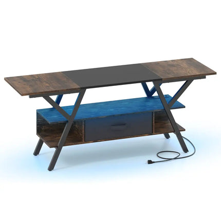 TV Stand for 65 Inch TVs with Power Outlets and LED Lights-Rustic Brown - Rustic Brown - Entertainment Centers & TV