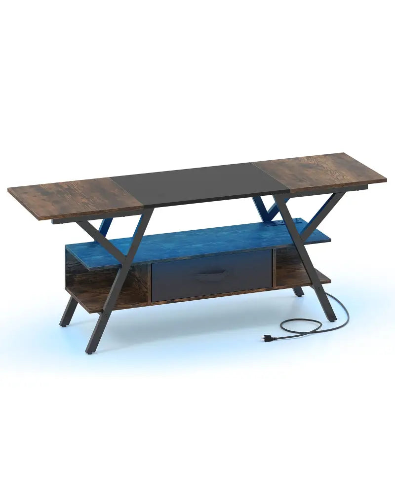 TV Stand for 65 Inch TVs with Power Outlets and LED Lights-Rustic Brown - Rustic Brown - Entertainment Centers & TV