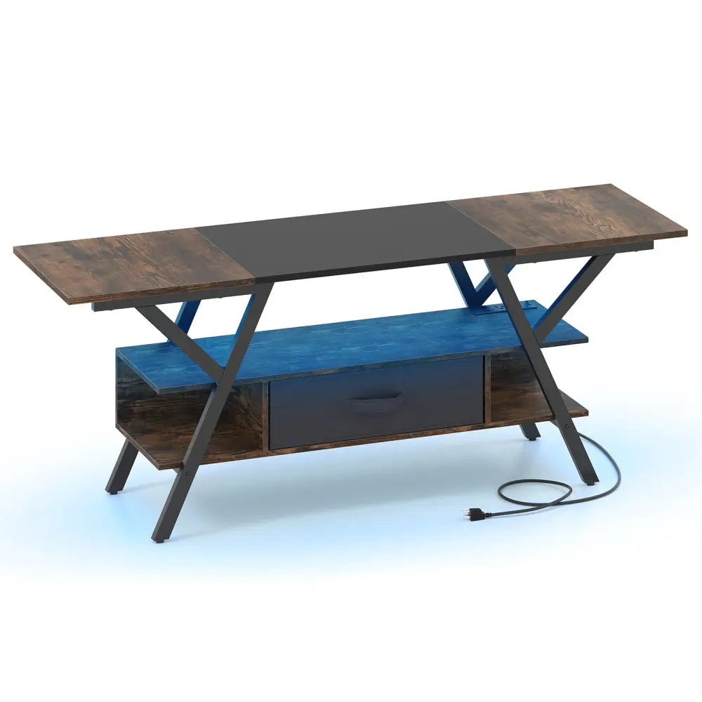 TV Stand for 65 Inch TVs with Power Outlets and LED Lights-Rustic Brown - Rustic Brown - Entertainment Centers & TV