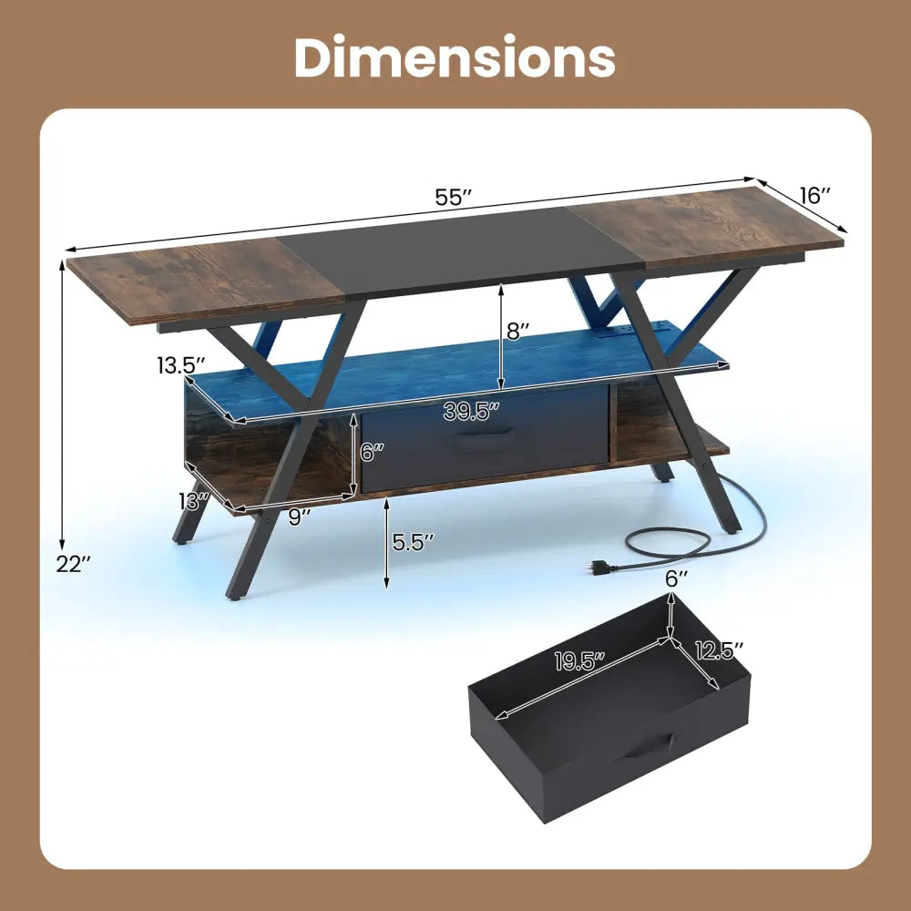TV Stand for 65 Inch TVs with Power Outlets and LED Lights-Rustic Brown - Rustic Brown - Entertainment Centers & TV