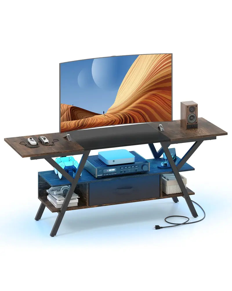 TV Stand for 65 Inch TVs with Power Outlets and LED Lights-Rustic Brown - Rustic Brown - Entertainment Centers & TV