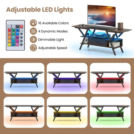TV Stand for 65 Inch TVs with Power Outlets and LED Lights-Rustic Brown - Rustic Brown - Entertainment Centers & TV