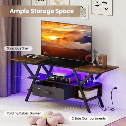TV Stand for 65 Inch TVs with Power Outlets and LED Lights-Rustic Brown - Rustic Brown - Entertainment Centers & TV