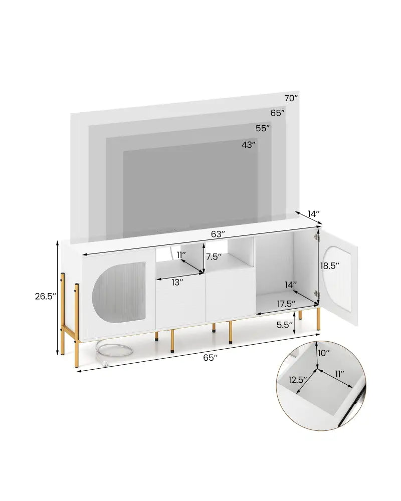 TV Stand for 70 Inch TV with Power Outlets Drawers and Open Shelves-White - White - Entertainment Centers & TV Stands