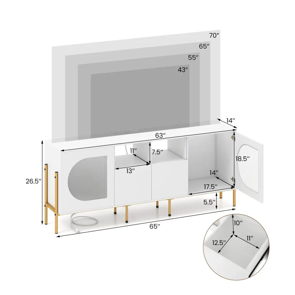 TV Stand for 70 Inch TV with Power Outlets Drawers and Open Shelves-White - White - Entertainment Centers & TV Stands