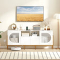 TV Stand for 70 Inch TV with Power Outlets Drawers and Open Shelves-White - White - Entertainment Centers & TV Stands