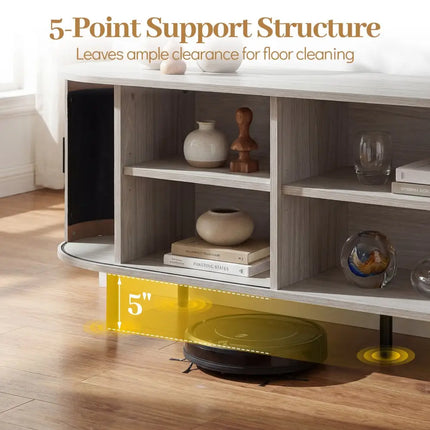 TV Stand for 80 Inch TVs Mid Century Modern Entertainment Center with Fluted Sliding Doors-Natural - Natural
