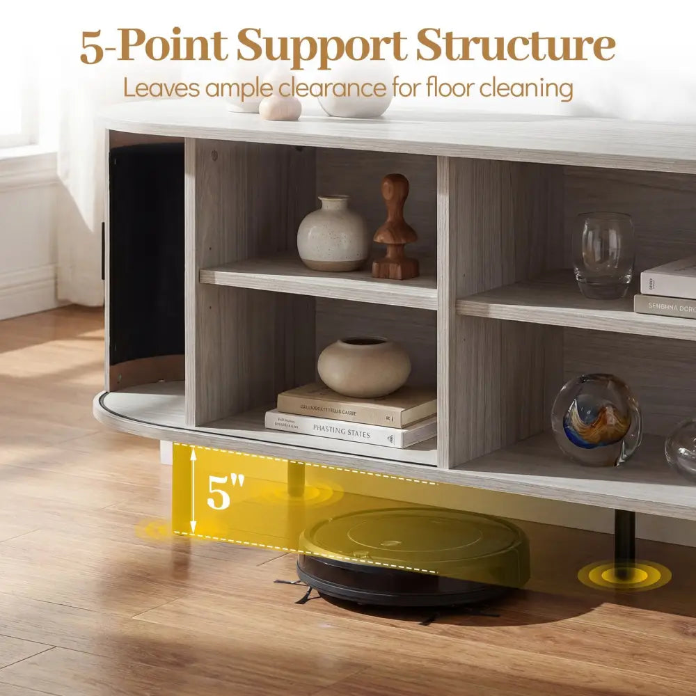 TV Stand for 80 Inch TVs Mid Century Modern Entertainment Center with Fluted Sliding Doors-Natural - Natural