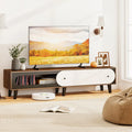 TV Stand for 80 Inch TVs Mid Century Modern Entertainment Center with Sliding Door Cabinet-Walnut - Walnut
