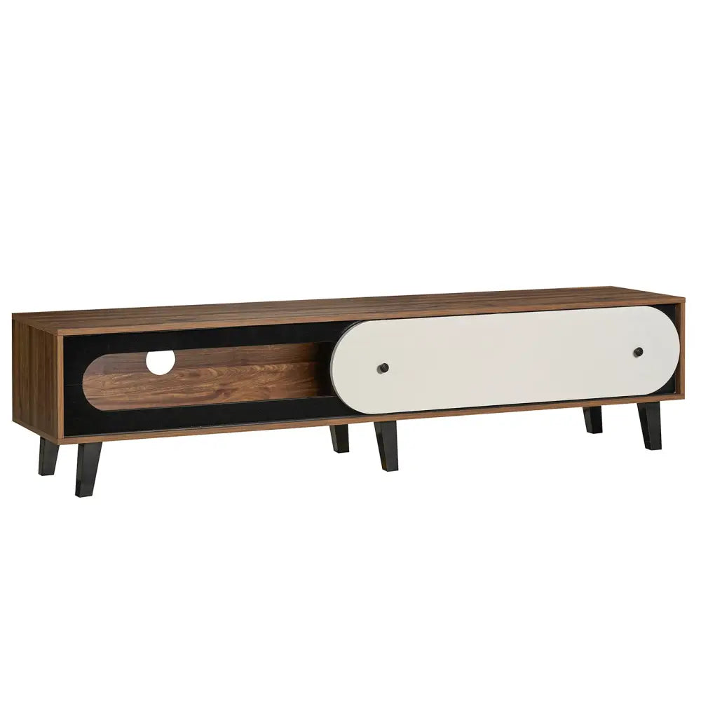 TV Stand for 80 Inch TVs Mid Century Modern Entertainment Center with Sliding Door Cabinet-Walnut - Walnut