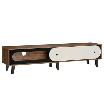 TV Stand for 80 Inch TVs Mid Century Modern Entertainment Center with Sliding Door Cabinet-Walnut - Walnut