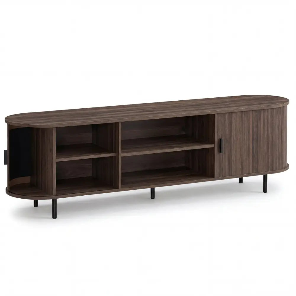 TV Stand for 80 Inch TVs Mid Century Modern Entertainment Center with Fluted Sliding Doors-Walnut - Walnut