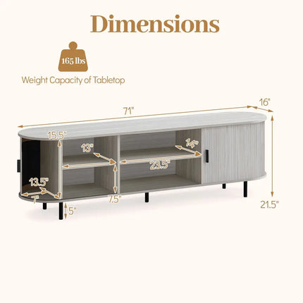TV Stand for 80 Inch TVs Mid Century Modern Entertainment Center with Fluted Sliding Doors-Natural - Natural