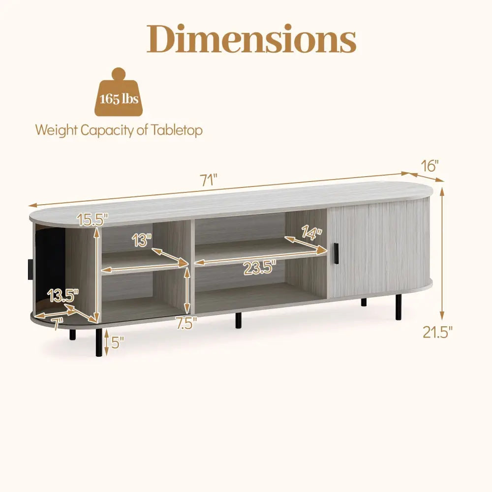 TV Stand for 80 Inch TVs Mid Century Modern Entertainment Center with Fluted Sliding Doors-Natural - Natural