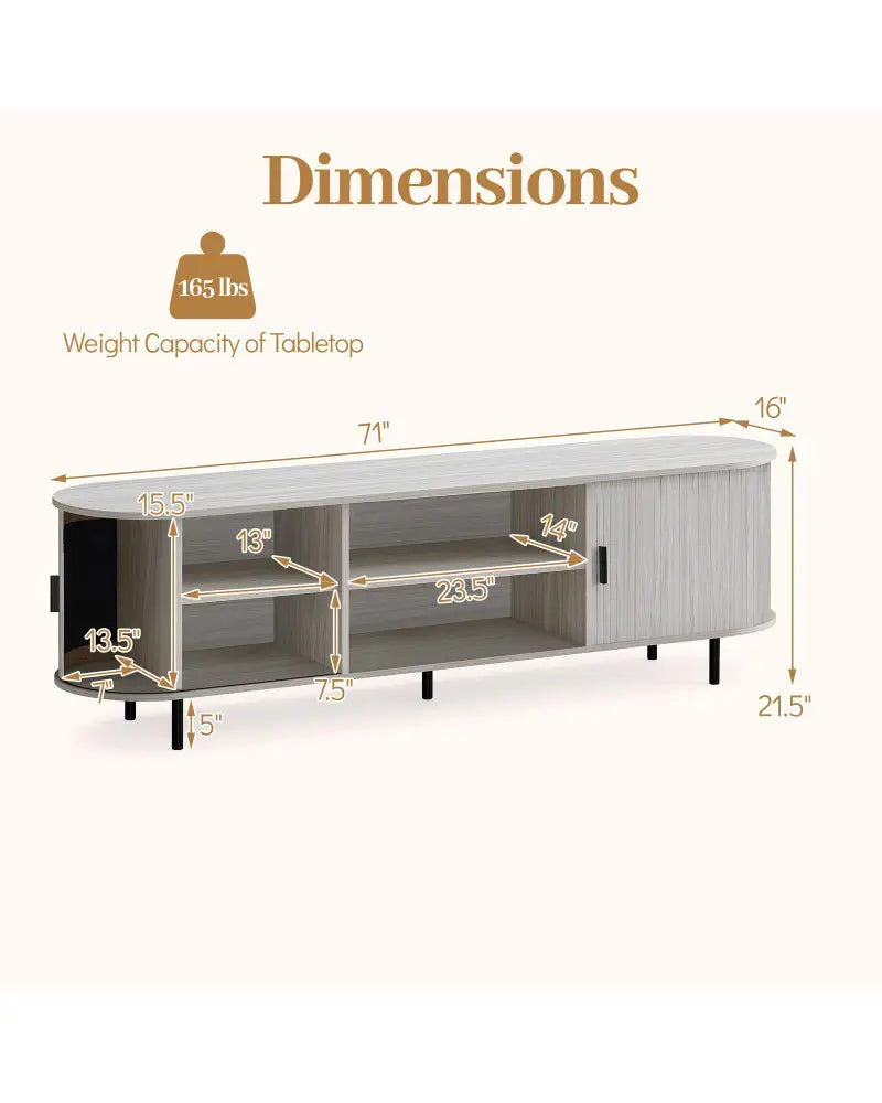 TV Stand for 80 Inch TVs Mid Century Modern Entertainment Center with Fluted Sliding Doors-Natural - Natural