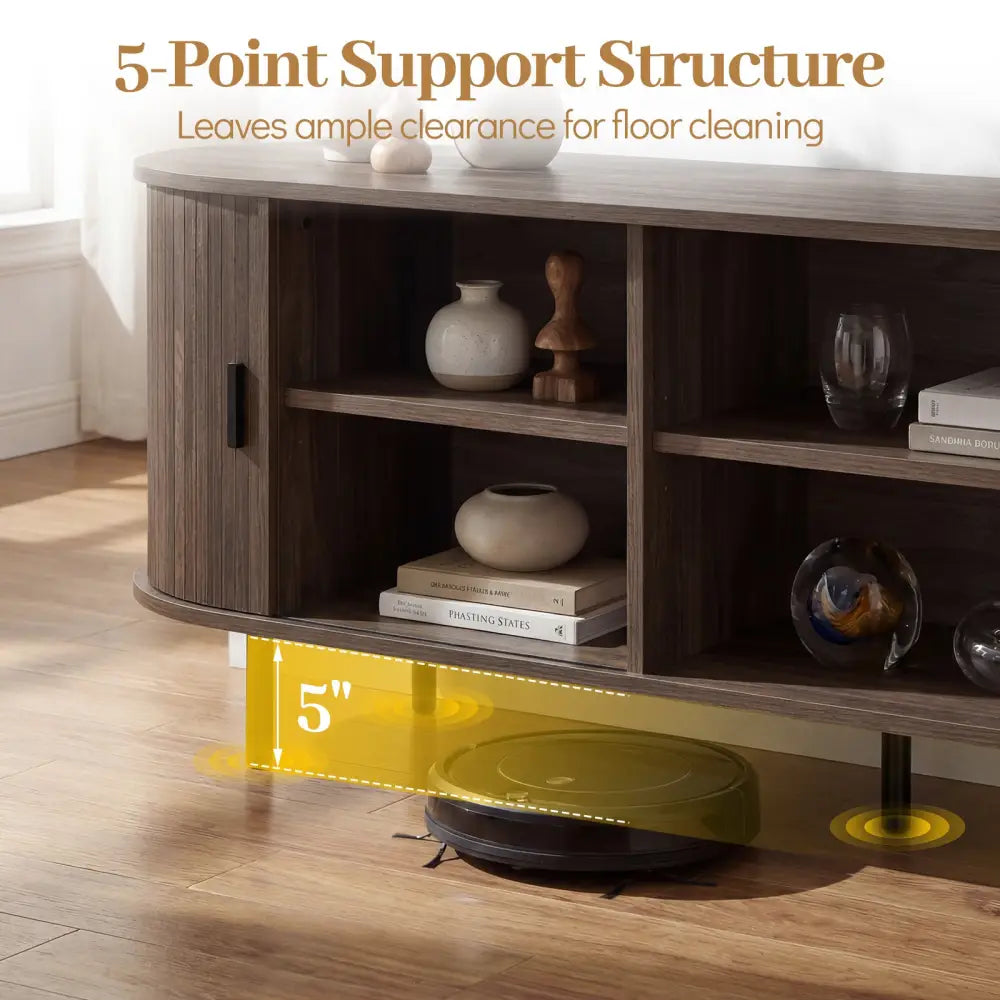 TV Stand for 80 Inch TVs Mid Century Modern Entertainment Center with Fluted Sliding Doors-Walnut - Walnut