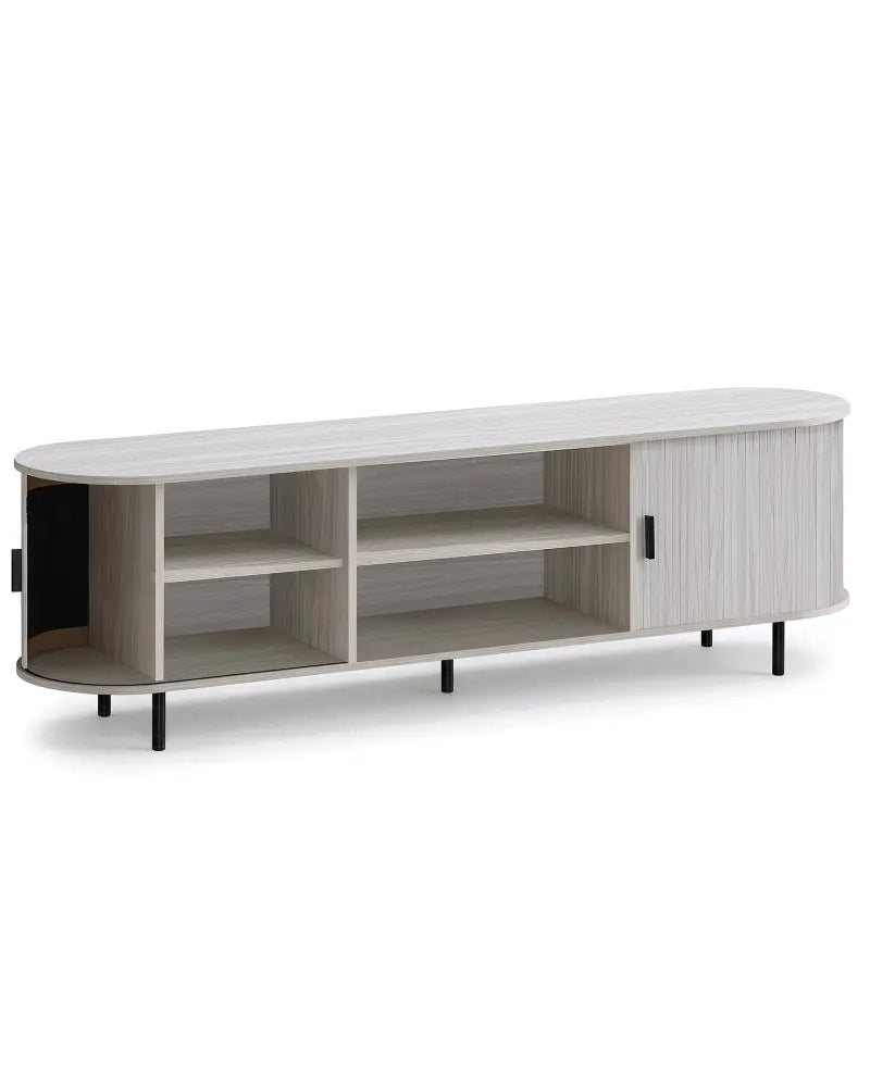 TV Stand for 80 Inch TVs Mid Century Modern Entertainment Center with Fluted Sliding Doors-Natural - Natural