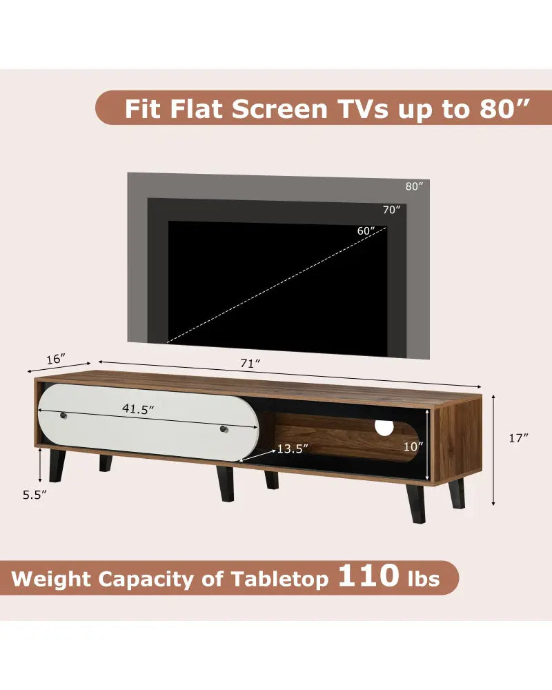 TV Stand for 80 Inch TVs Mid Century Modern Entertainment Center with Sliding Door Cabinet-Walnut - Walnut