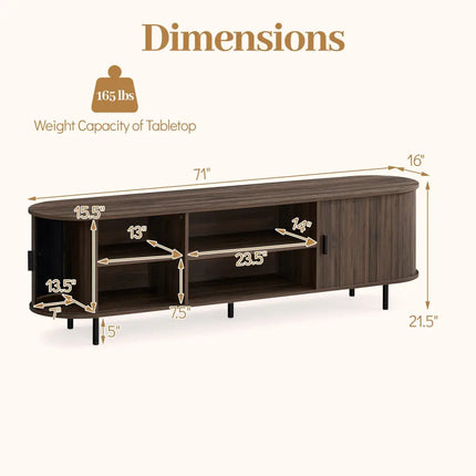 TV Stand for 80 Inch TVs Mid Century Modern Entertainment Center with Fluted Sliding Doors-Walnut - Walnut