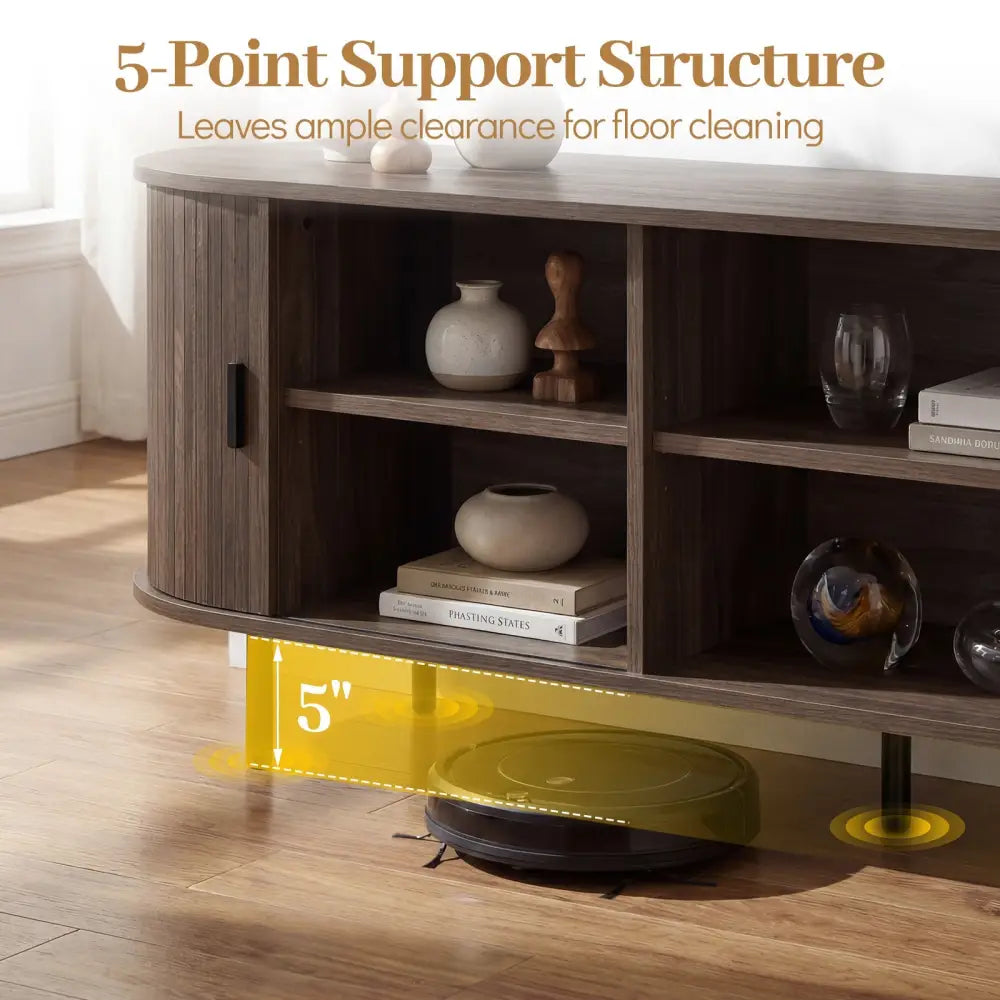TV Stand for 80 Inch TVs Mid Century Modern Entertainment Center with Fluted Sliding Doors-Walnut - Walnut