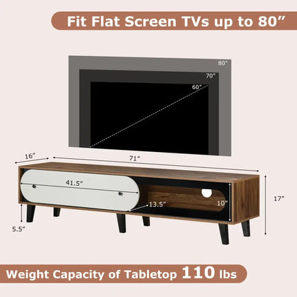 TV Stand for 80 Inch TVs Mid Century Modern Entertainment Center with Sliding Door Cabinet-Walnut - Walnut
