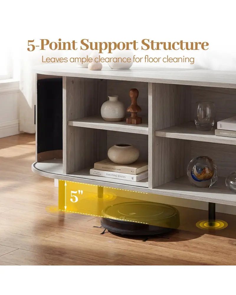 TV Stand for 80 Inch TVs Mid Century Modern Entertainment Center with Fluted Sliding Doors-Natural - Natural