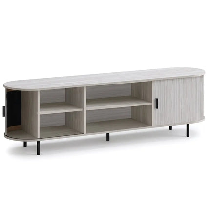 TV Stand for 80 Inch TVs Mid Century Modern Entertainment Center with Fluted Sliding Doors-Natural - Natural
