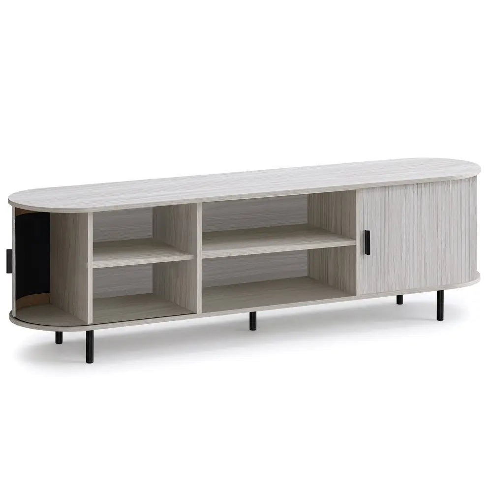 TV Stand for 80 Inch TVs Mid Century Modern Entertainment Center with Fluted Sliding Doors-Natural - Natural