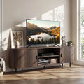 TV Stand for 80 Inch TVs Mid Century Modern Entertainment Center with Fluted Sliding Doors-Walnut - Walnut