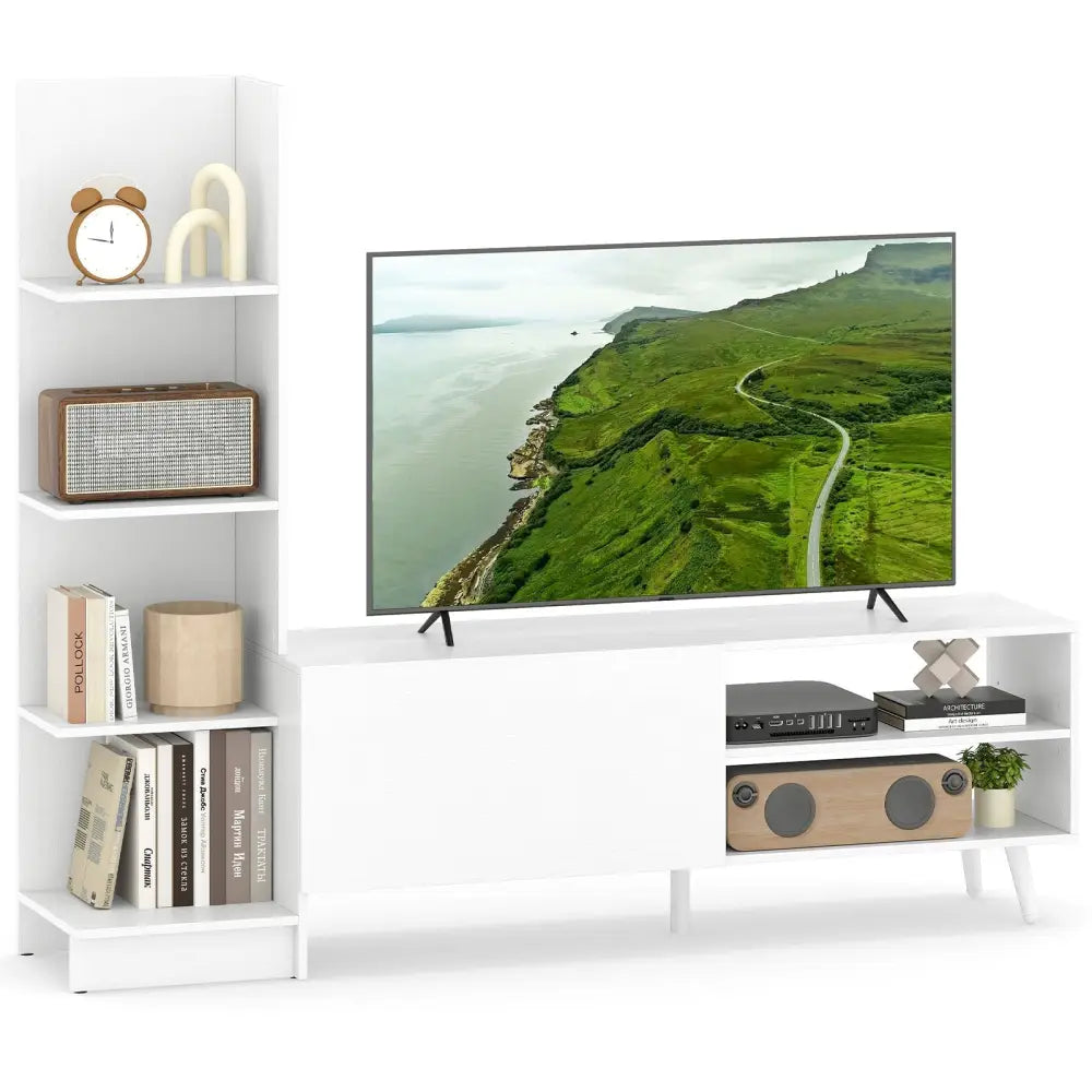 TV Stand for TVs up to 50 Inches Entertainment Center Modern Mid Century TV Cabinet-White - White - Entertainment