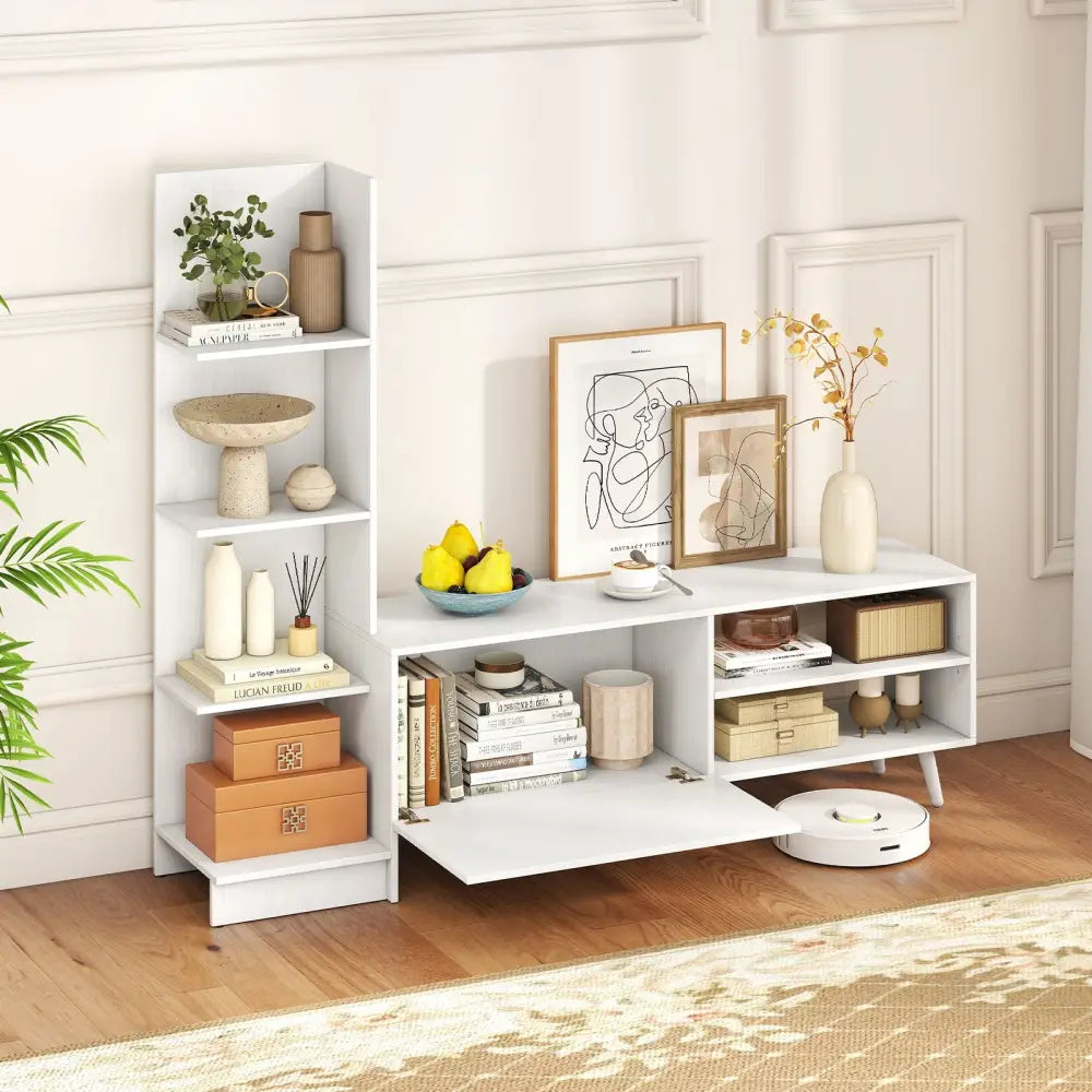 TV Stand for TVs up to 50 Inches Entertainment Center Modern Mid Century TV Cabinet-White - White - Entertainment