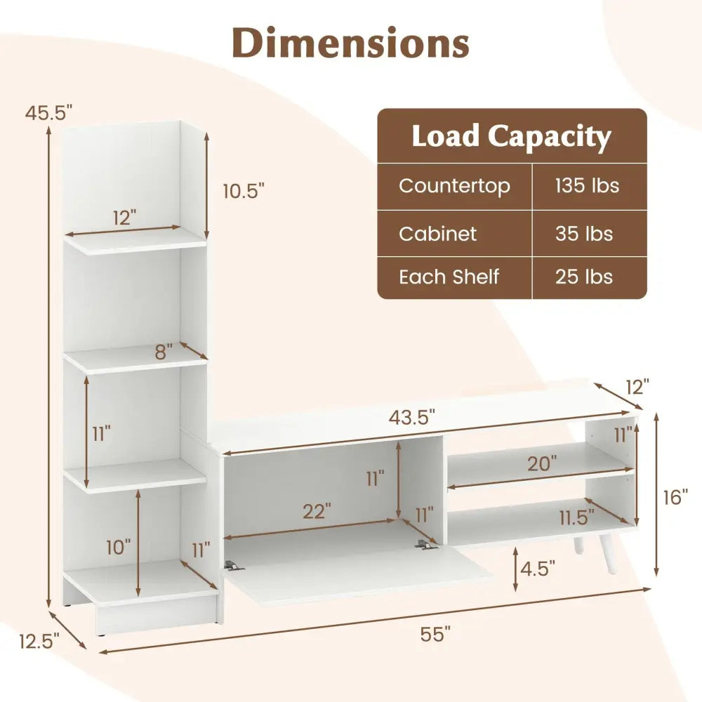 TV Stand for TVs up to 50 Inches Entertainment Center Modern Mid Century TV Cabinet-White - White - Entertainment