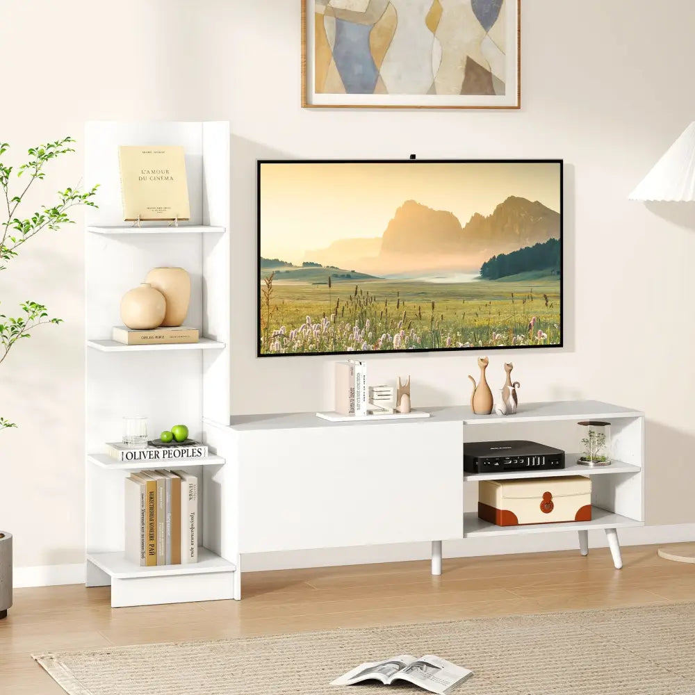 TV Stand for TVs up to 50 Inches Entertainment Center Modern Mid Century TV Cabinet-White - White - Entertainment