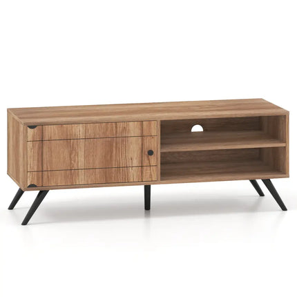 TV Stand for TVs up to 55 Inch Mid Century Modern Entertainment Center with Storage Cabinet-Oak - Oak - Entertainment