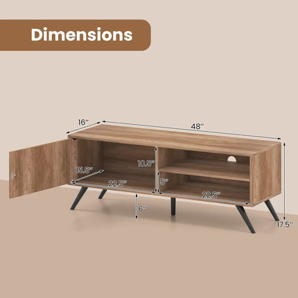 TV Stand for TVs up to 55 Inch Mid Century Modern Entertainment Center with Storage Cabinet-Oak - Oak - Entertainment