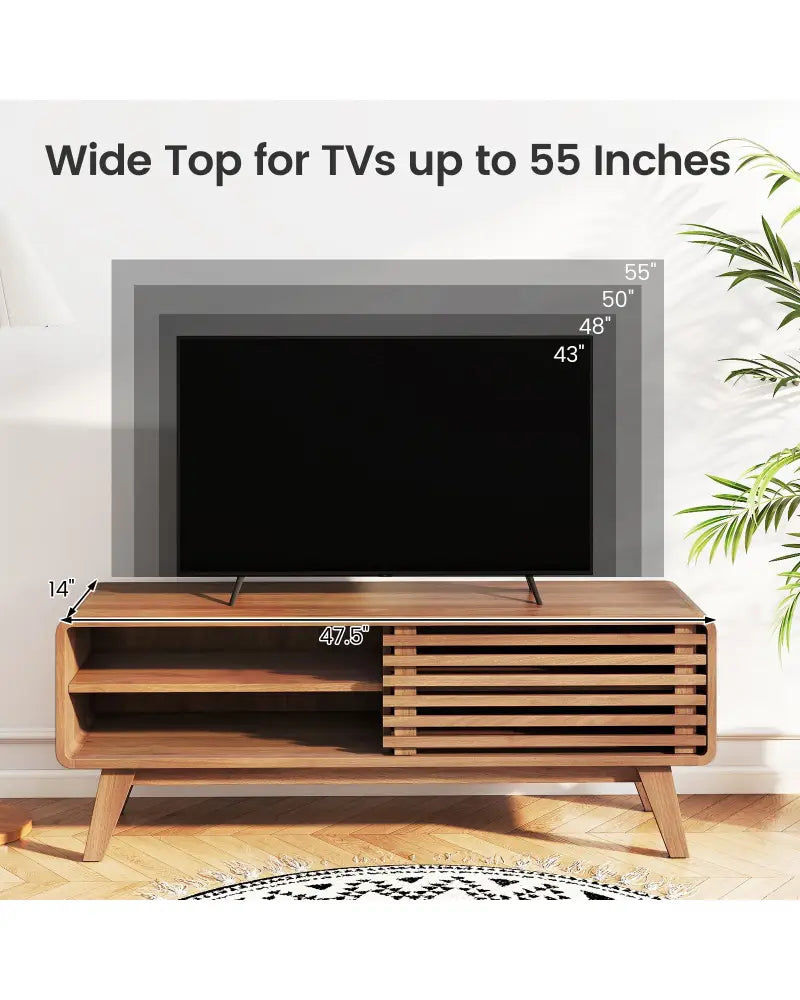 TV Stand for TVs up to 55’’ with Sliding Door and Adjustable Shelves for Living Room-Brown - Walnut - Entertainment