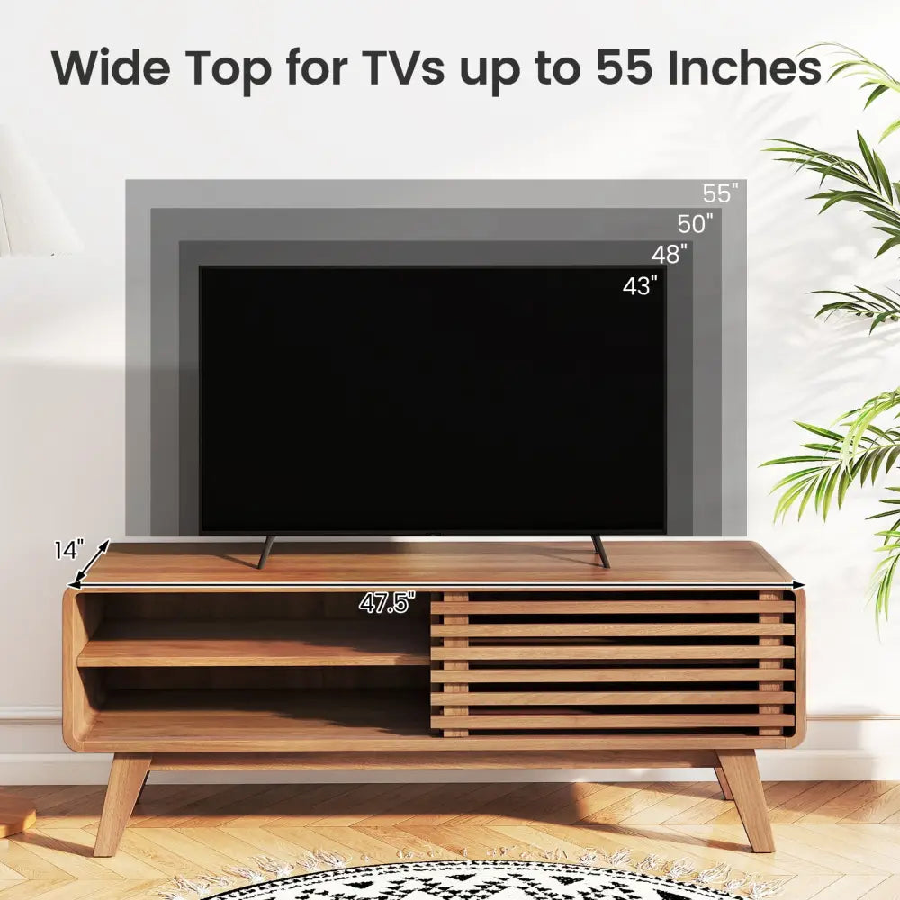 TV Stand for TVs up to 55’’ with Sliding Door and Adjustable Shelves for Living Room-Brown - Walnut - Entertainment
